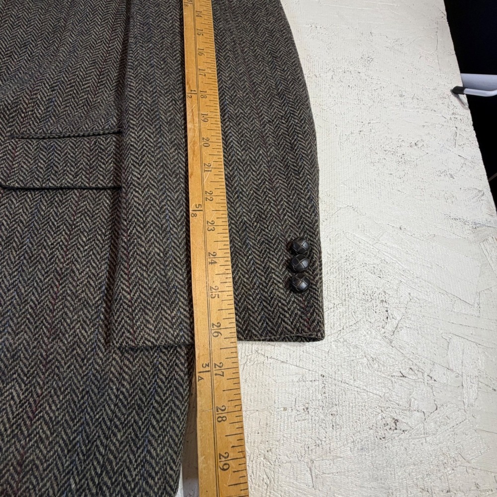 Vintage Wool Jacket‎ – 46 Gray Herringbone Tweed Leather Buttons - Picture 6 of 13